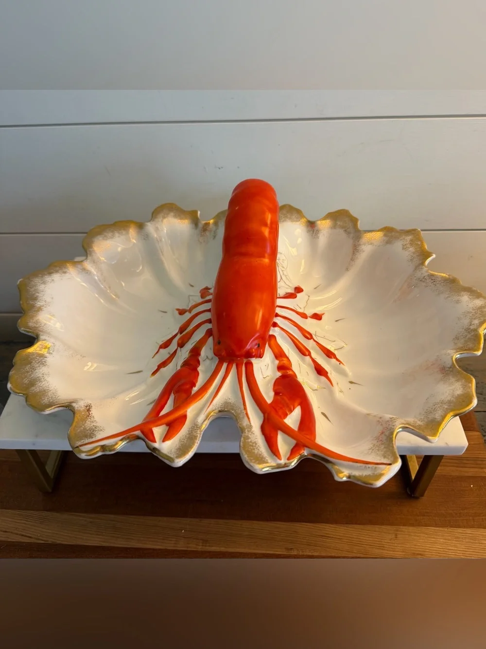 Vintage Carl Tielsch German Porcelain Lobster Handle Serving Platter